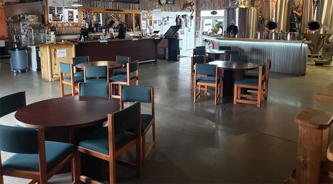 Riverport Brewing in Clarkston, Washington set up for phase 2 reopening.
