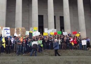 In 2013 there was a rally on the steps of the Capitol to oppose beer taxes. See our post. 