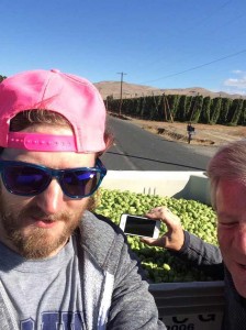 Poorly executed selfie with Dick Cantwell, getting fresh hops. 