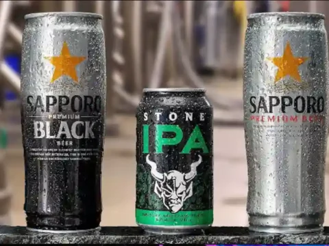 cans of beer from Stone and Sapporo