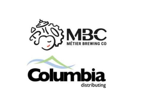 Logos for Metier Brewing and Columbia Distributing.