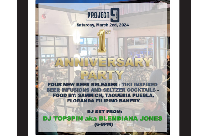 A poster for the first anniversary celebration at Project 9 Brewing.