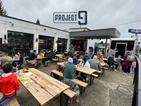 The beer garden at Project 9 Brewing in Seattle.