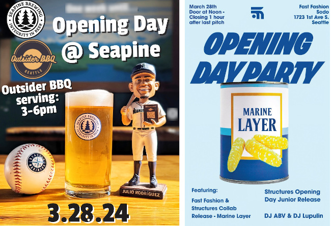 Events at breweries for the Mariners Opening Day.