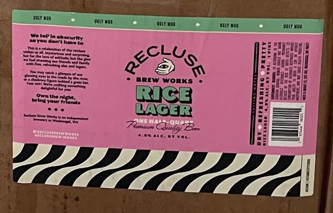 The label for Recluse Brewing's rice lager.
