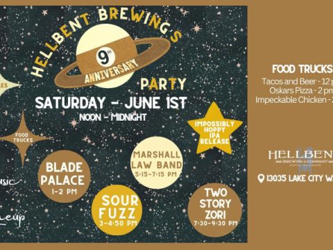 poster for Hellbent Brewing's' anniversary party.