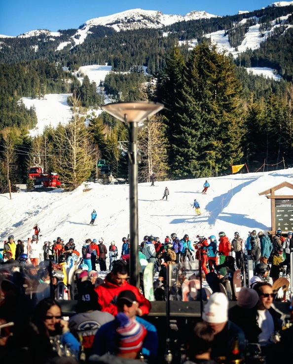 Crowd of skiers at Whistler.