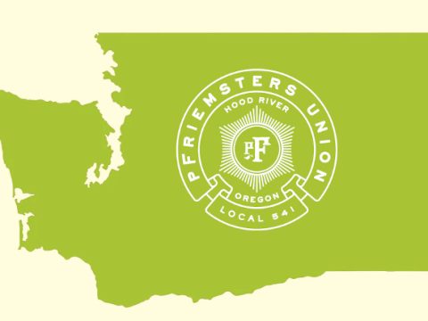 pFriem beer club logo on a map of Washington state.