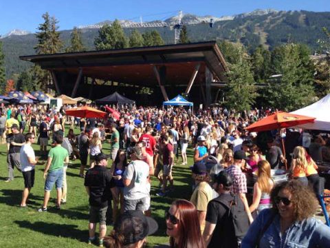 Crowd of people at the Whistler Village Beer Festival.