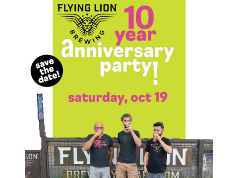 Poster for the 10th anniversary party at Flying Lion Brewing.