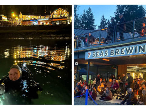 The dive experience as 7 Seas Brewing's waterfront taproom.