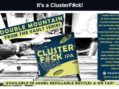 A poster for ClusterF#ck IPA from Double Mountain Brewery