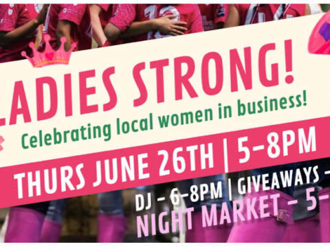 A poster for the Ladies Strong event at Ounces Taproom