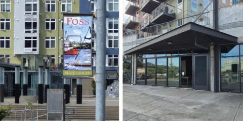 Pictures of the exterior of the new location for Evergreen State Brewing