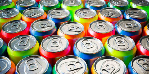 Lines of aluminum cans in various colors