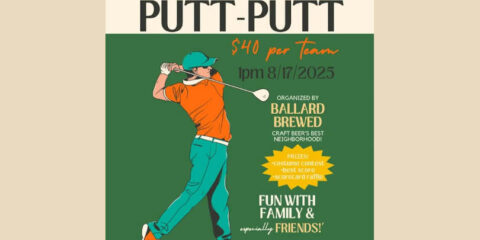 A poster for a putt-putt golf event set against a tan background