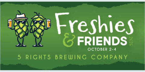 A green poster against a grey background for a fresh hop festival