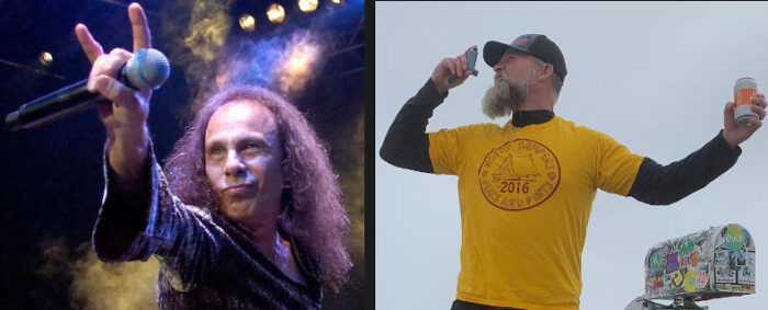 Pictures of a rock star and a hiker side by side