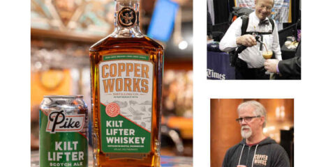 Celebrate Seattle craft history with Charles Finkel and Jason Parker a bottle of whiskey and a can of beer