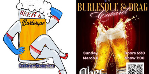 A poster for an upcoming series of burlesque events at a brewery