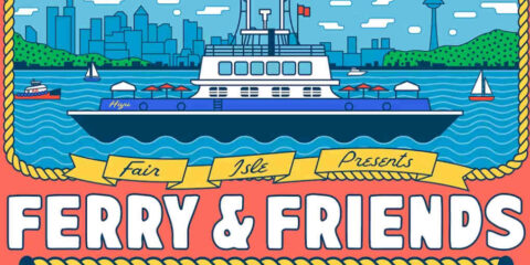 a poster for a beer festival on a boat, with an illustration of a ferry on a lake