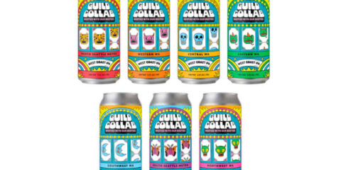 Seven different labels for the collaboration brewing project