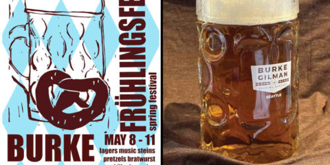 An event poster next to a mug of beer