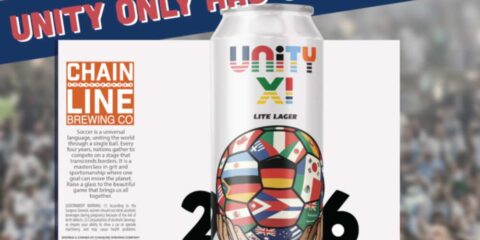 Chainline Brewing Marks the Arrival of the FIFA World Cup A can of beer against a background showing a crowd at a soccer match