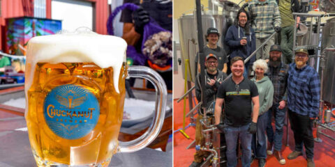 What’s a Franconian Lager? Chuckanut and Icicle Brewing Have Your Answer A group of brewers in a brewhouse and a separate picture of a mug of beer