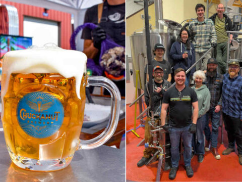 What’s a Franconian Lager? Chuckanut and Icicle Brewing Have Your Answer A group of brewers in a brewhouse and a separate picture of a mug of beer