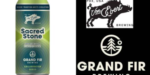 Von Ebert and Grand Fir Collaborate to Create a Sacred Stone A can of beer next to two brewery logos