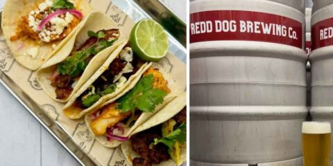 Sit, Stay, Sip: Redd Dog Brewing Now Ready to Open in Tacoma A plate of tacos next to a picture of kegs