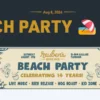 Celebrating 14 years! Beach Party at Reuben’s Brews on August 8th A poster for the beach party at Reuben's Brews