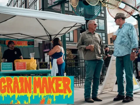 GRAINMAKER Festival in Spokane Deserves Your Attention and Attendance Two men enjoy beers at a festival
