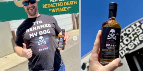Redacted Death: The Whiskey That Dares Not Speak Its Own Name A man wearing a cowboy hat and sunglasses holding a bottle of whiskey