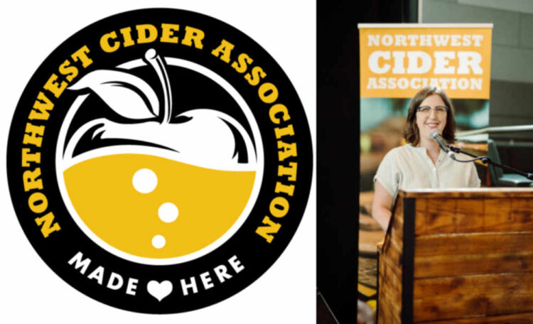 Northwest Cider Association Announces Leadership Transition the logo for the NWCA and a woman standing at a podium