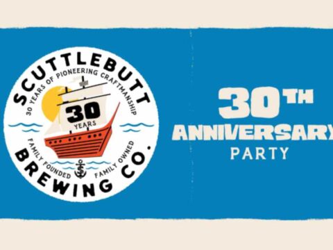 Poster for the anniversary party at scuttlebutt brewing