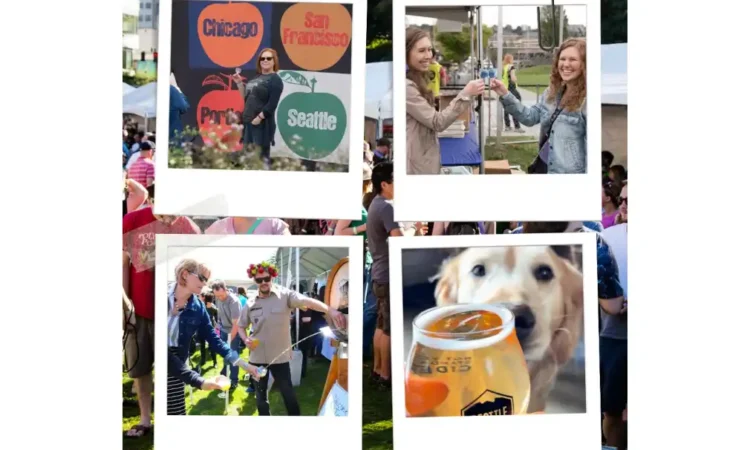 a collage of photos of people enjoying a cider festival