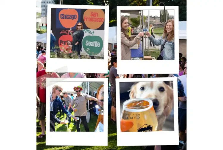 a collage of photos of people enjoying a cider festival
