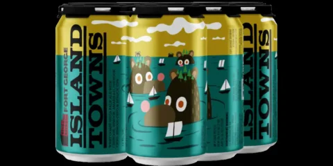 It’s Not a Trend, but Fort George Brewery Is Jumping Aboard a six-pack of beer in cans set against a black background