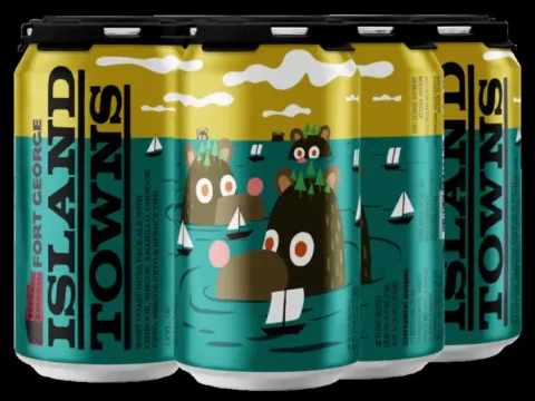 It’s Not a Trend, but Fort George Brewery Is Jumping Aboard a six-pack of beer in cans set against a black background