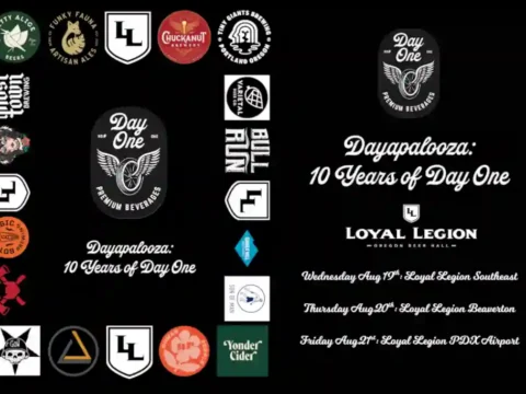 Poster for the Dayapalooza celebration, black background with several brewery logos