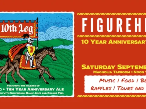Figurehead Brewing Hits Double Digits and Has Big Plans for the Occasion A flyer for a brewery anniversary event, set against a red backgound
