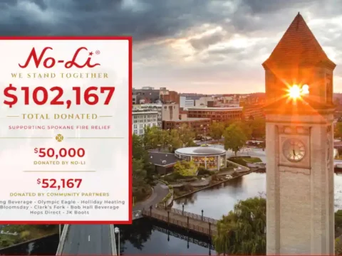 No-Li Set Out to Raise $50,000 for Spokane Fire Relief. The Community Doubled It. Spokane skyline at sunset