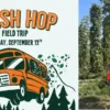 Reuben’s Brews Fresh Hop Field Trip. You Need to Get on That Bus! A person in an orange vest walking in a hop field