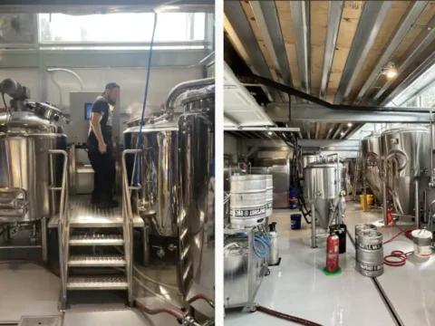 Snapshot Brewing Is Closing a Taproom. That’s the Good News. Two pictures inside a brewery, with stainless steel tanks and brewhouse
