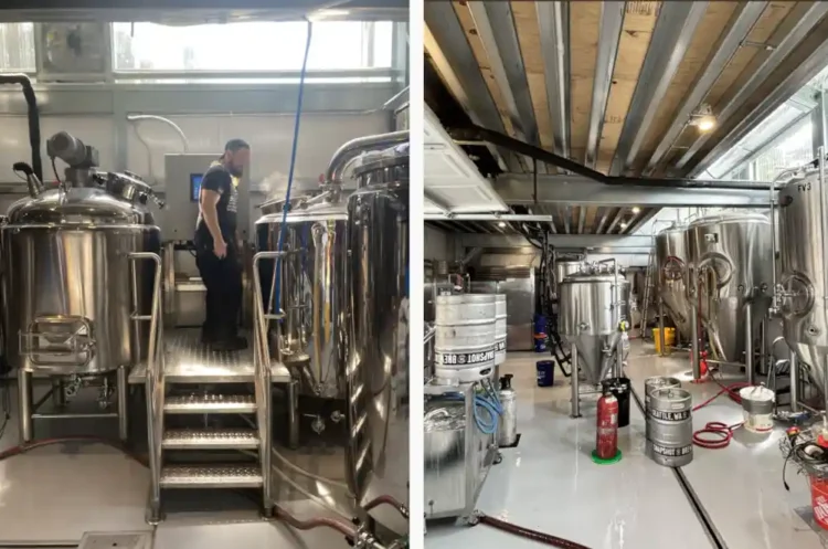 Snapshot Brewing Is Closing a Taproom. That’s the Good News. Two pictures inside a brewery, with stainless steel tanks and brewhouse