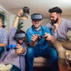 How Video Game Difficulty Quietly Adjusts Itself While You Sip and Play Gamers wearing VR headsets and drinking beer while playing a video game with adaptive difficulty.
