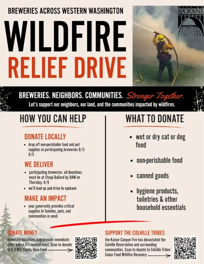 Poster for a wildfire relief effort being spearheaded by local breweries
