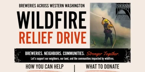 small poster for a brewery-led wildfire relief effort